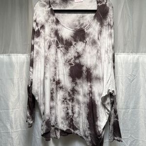 Black gray white tye dye oversized shirt- bat wing